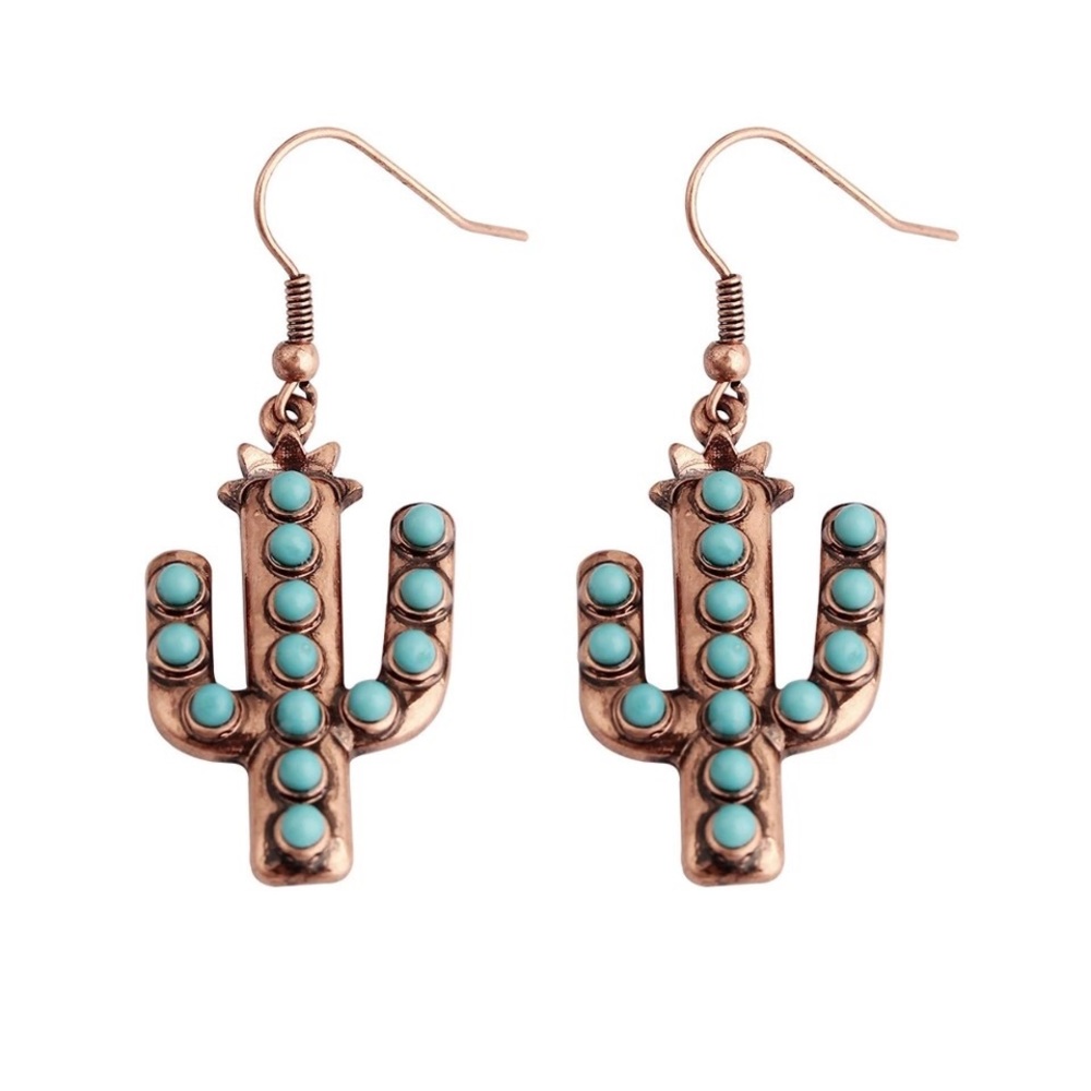 Gold cactus earring with turquoise